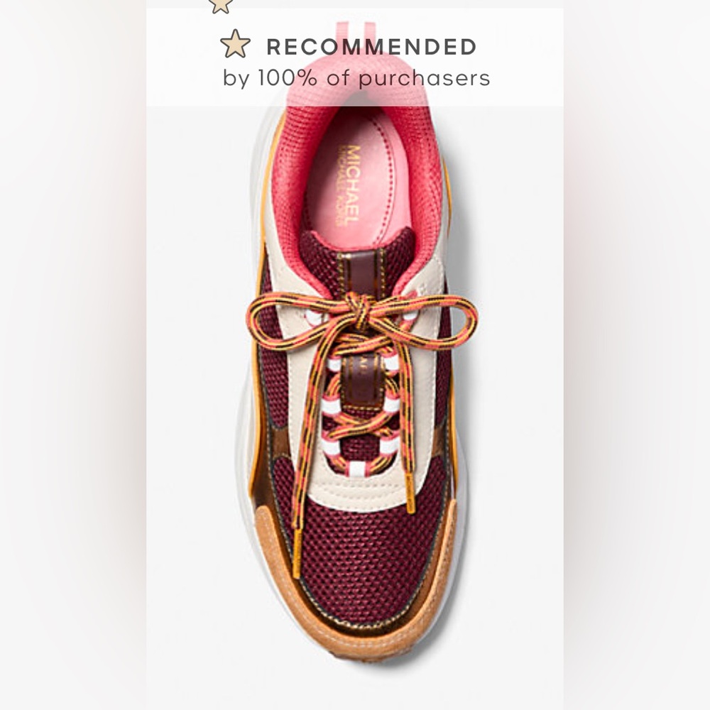 Michael Kors Katrina Mixed Media Trainer- Burgundy and Pink Women's Sneakers